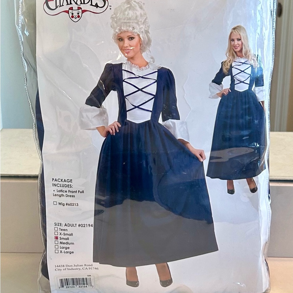Charades Colonial Blue and White Dress Costume